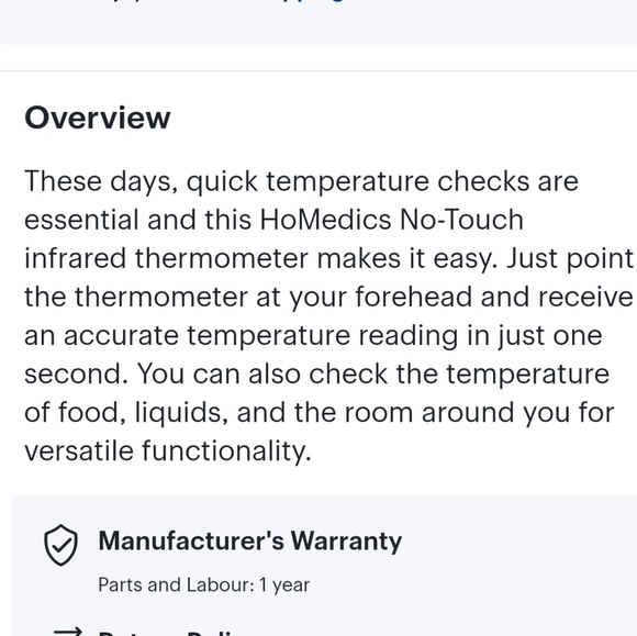 New HoMedics No Touch Infrared Thermometer - Picture 6 of 8